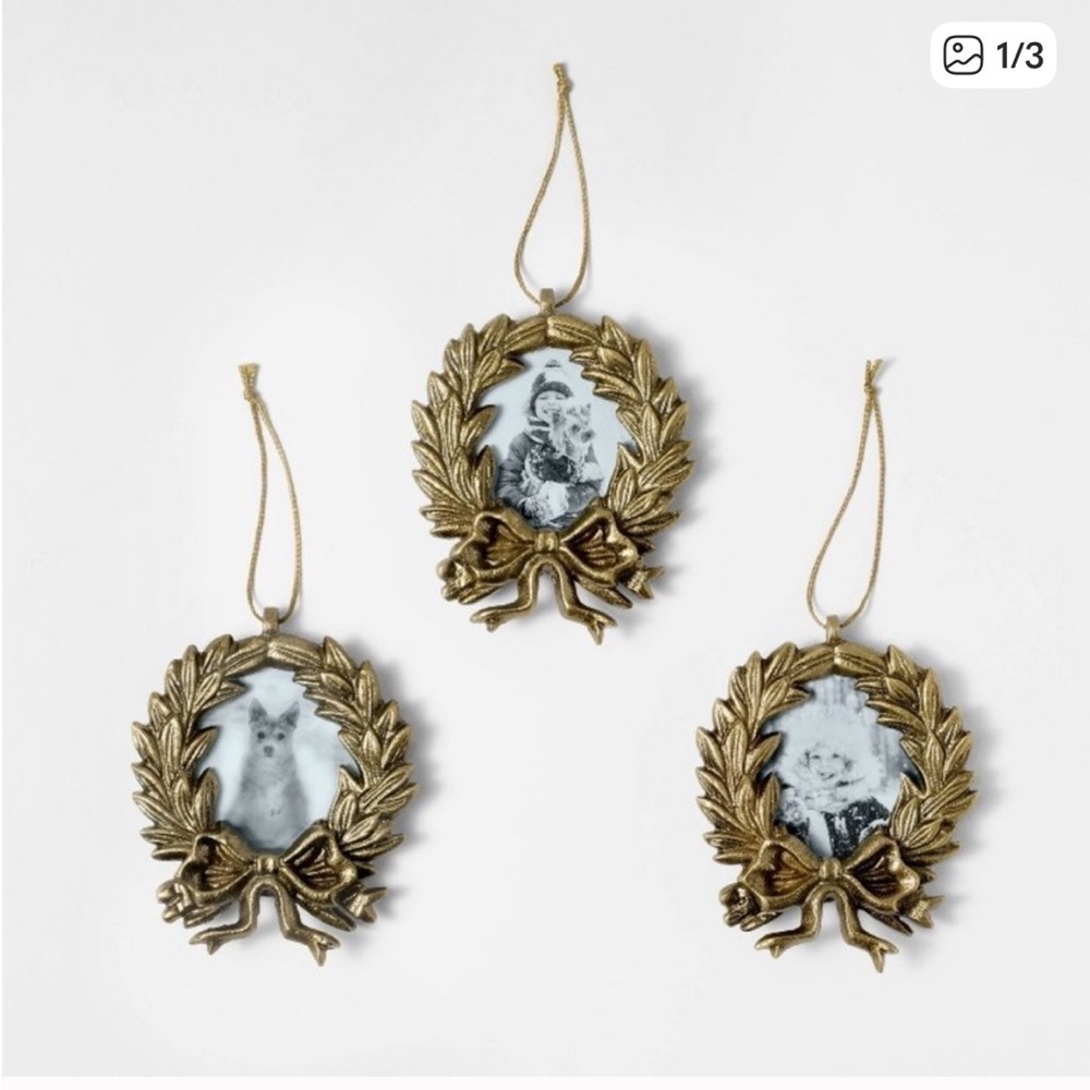 Set of 3 Wreath Picture Frame Christmas Ornaments - Threshold Studio McGee
